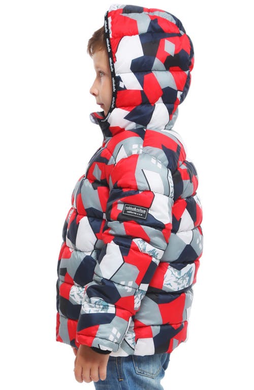 Rokka&rolla Kids' Heavyweight Fleece Lined Puffer Jacket In Red Geometry