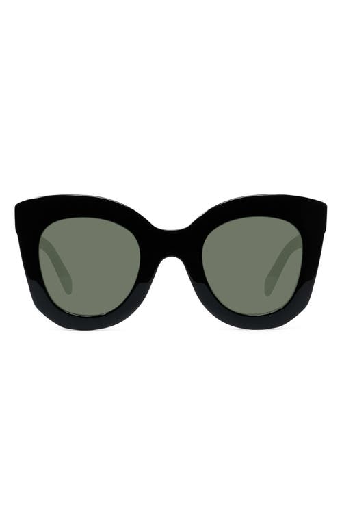 CELINE Special Fit 49mm Small Cat Eye Sunglasses in Black/Green at Nordstrom