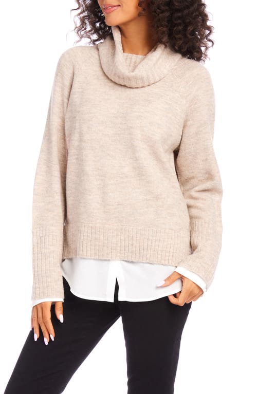 Shop Karen Kane Mixed Media Layered Turtleneck Sweater In Beige