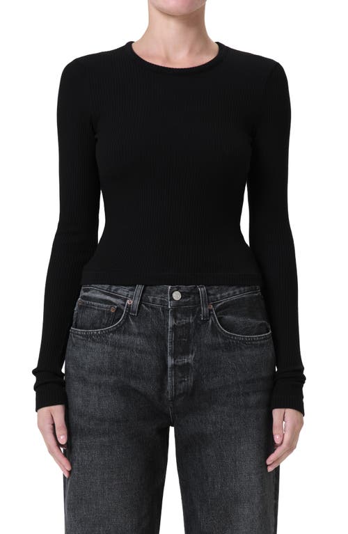 Shop Agolde Alma Shrunken Long Sleeve Rib Top In Black