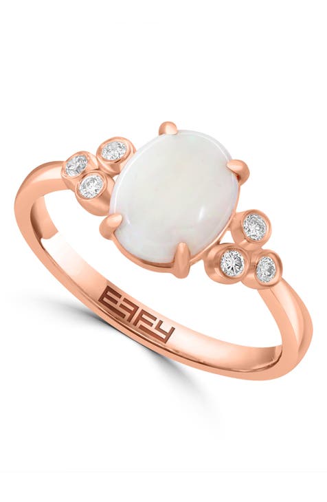 14K Rose Gold Opal & Diamond Ring - Size 7
