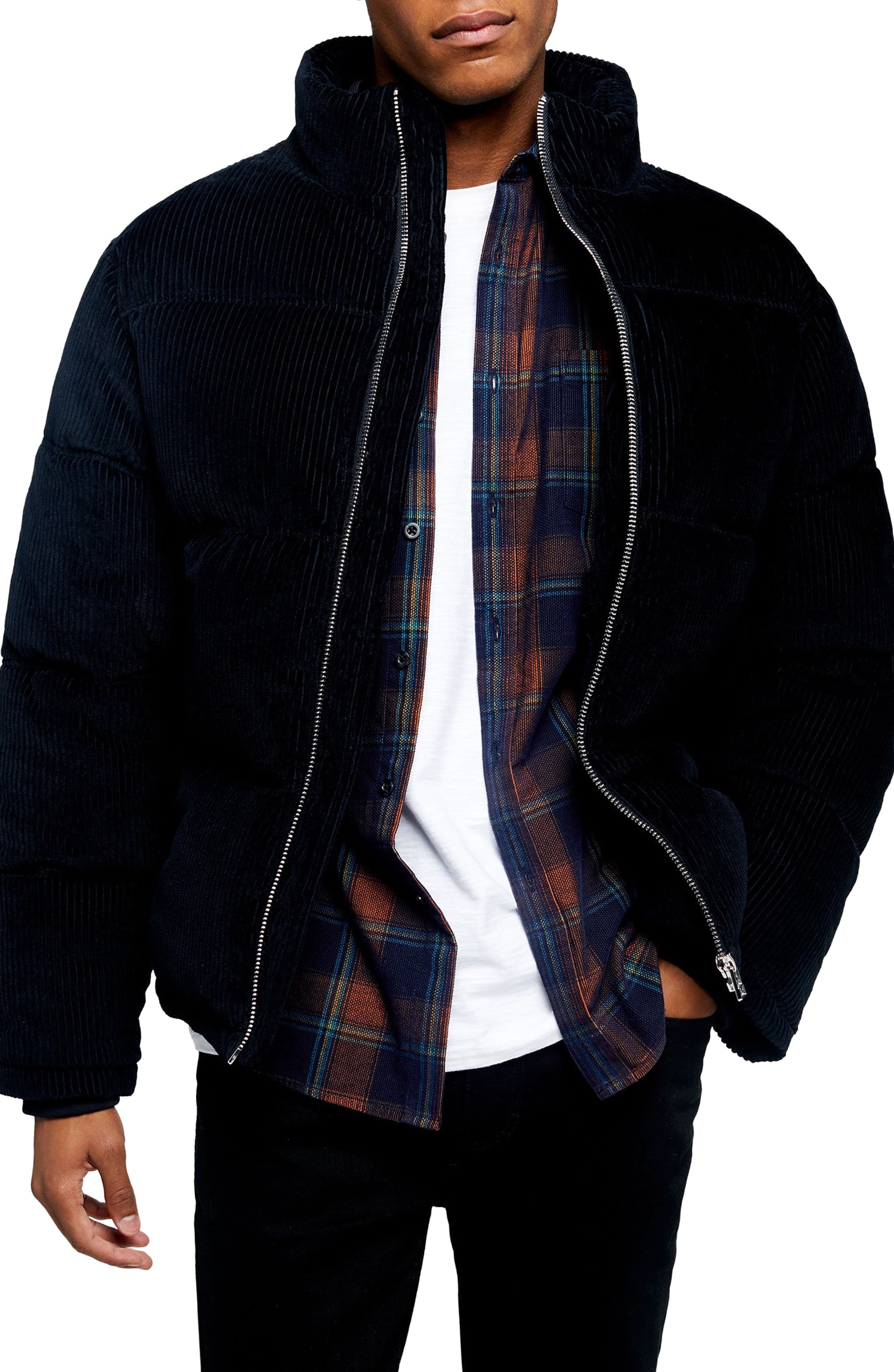 navy cord puffer jacket