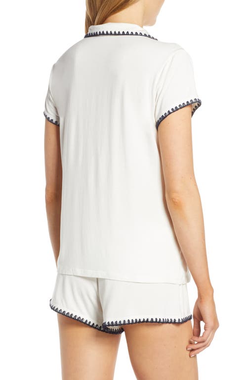 Shop Eberjey Whipstitch Jersey Short Pajamas In Ivory/navy