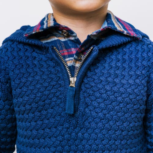 Shop Hope & Henry Boys' Organic Hooded Half Zip Sweater, Kids In Navy Basketweave