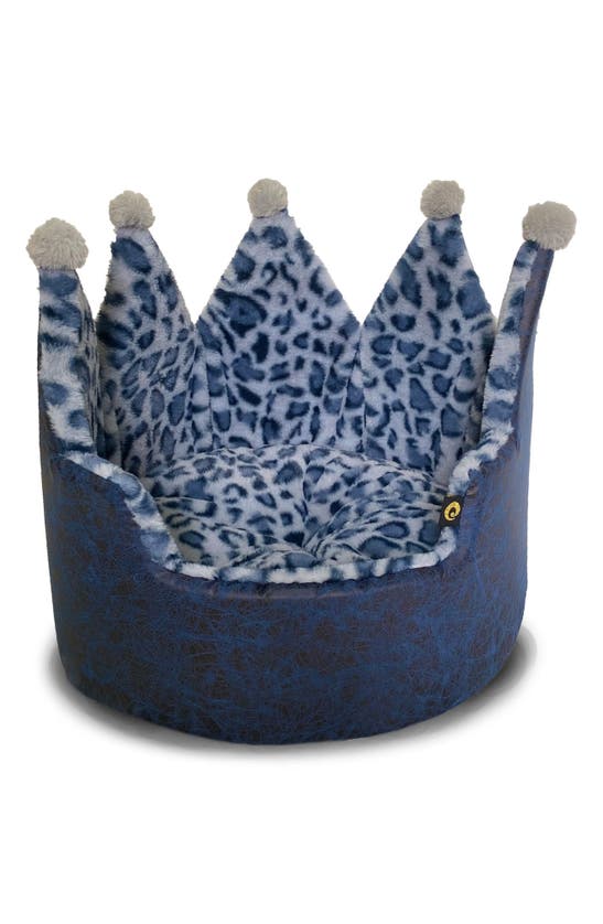 Precious Tails Leopard Crown Small Dog Bed In Navy