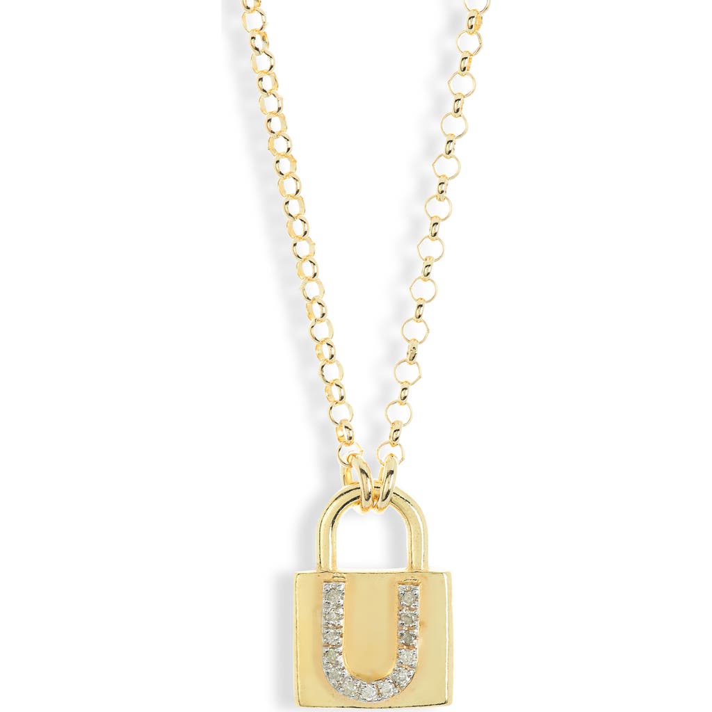 Meshmerise Diamond Padlock Initial Pendant Necklace In Yellow-u