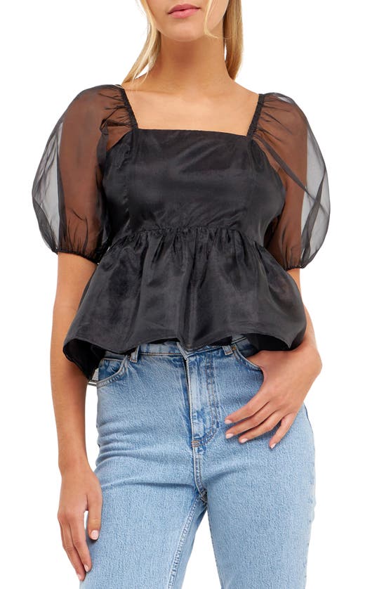 English Factory Organza Peplum Top In Black