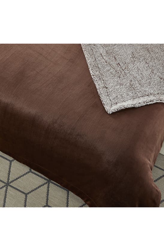 Shop Inspired Home Solid Micro Plush Faux Shearling Reversible Throw Blanket In Brown