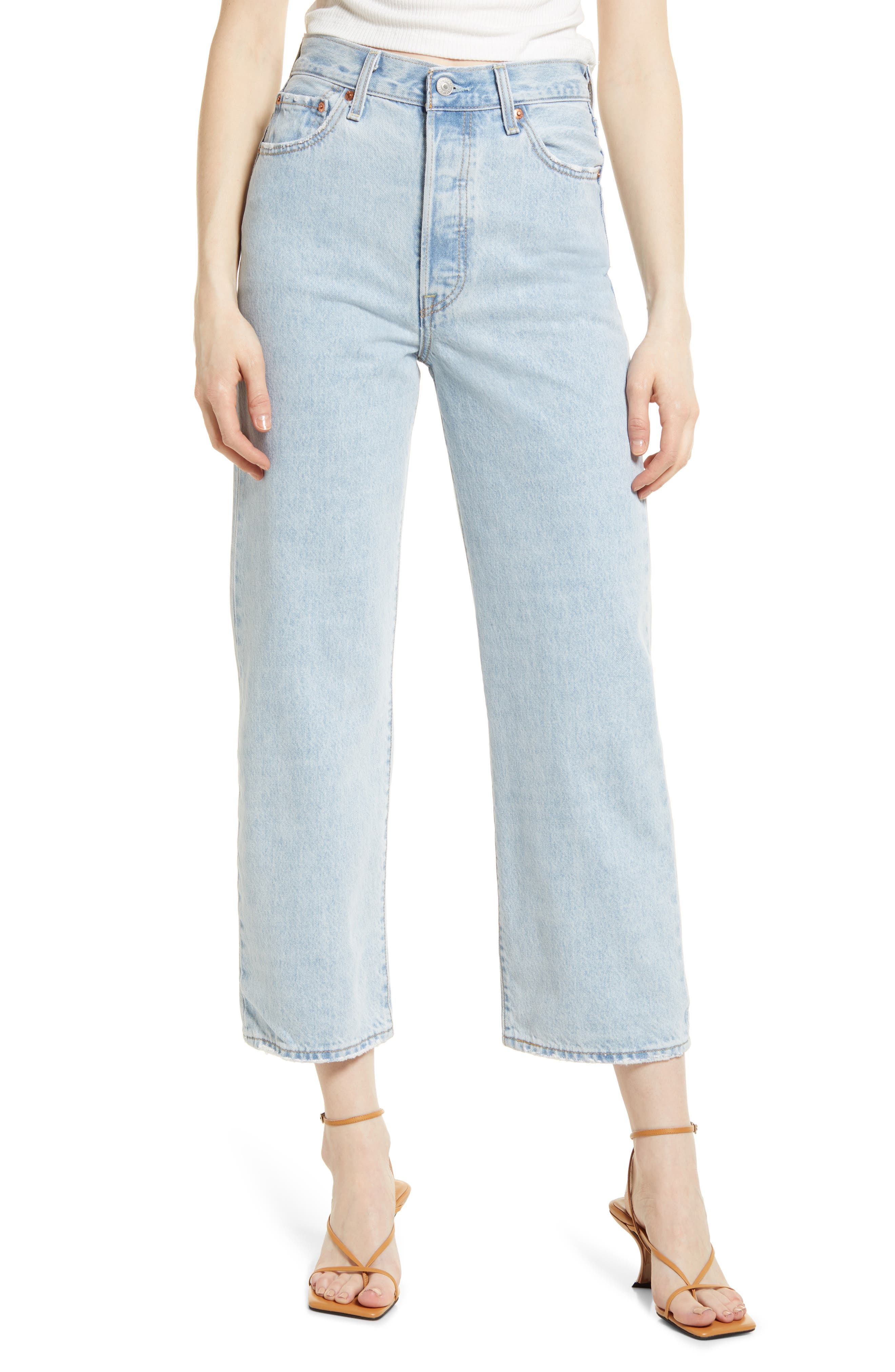 wedgie high waist raw hem crop straight leg jeans