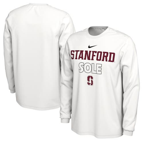 Nike White Stanford Cardinal 2023 On Court Bench Long Sleeve T-Shirt