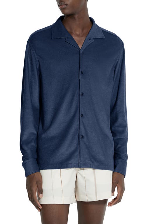 Sponge Cotton & Silk Knit Button-Up Shirt in Blu Ciano