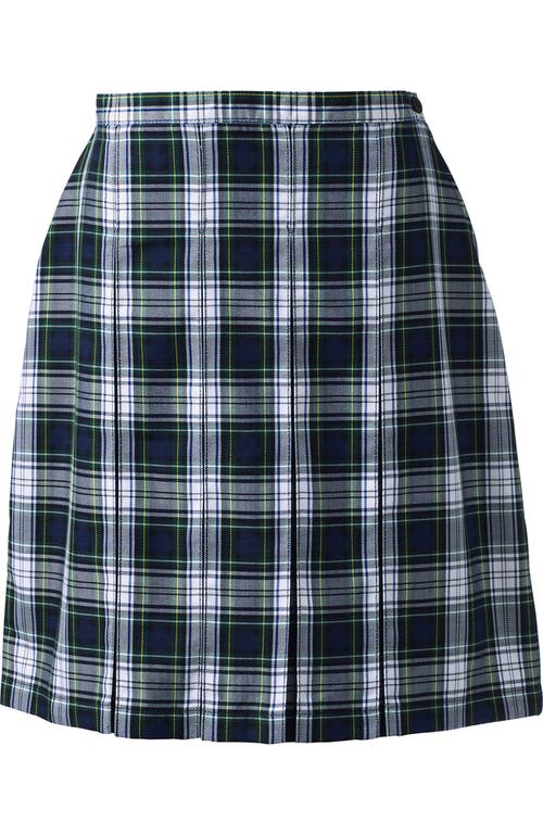 Lands' End School Uniform Young Plaid Box Pleat Skirt Top Of The Knee In White Plaid