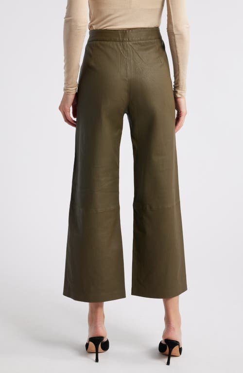 Shop Frame Crop Wide Leg Leather Pants In Rich Military