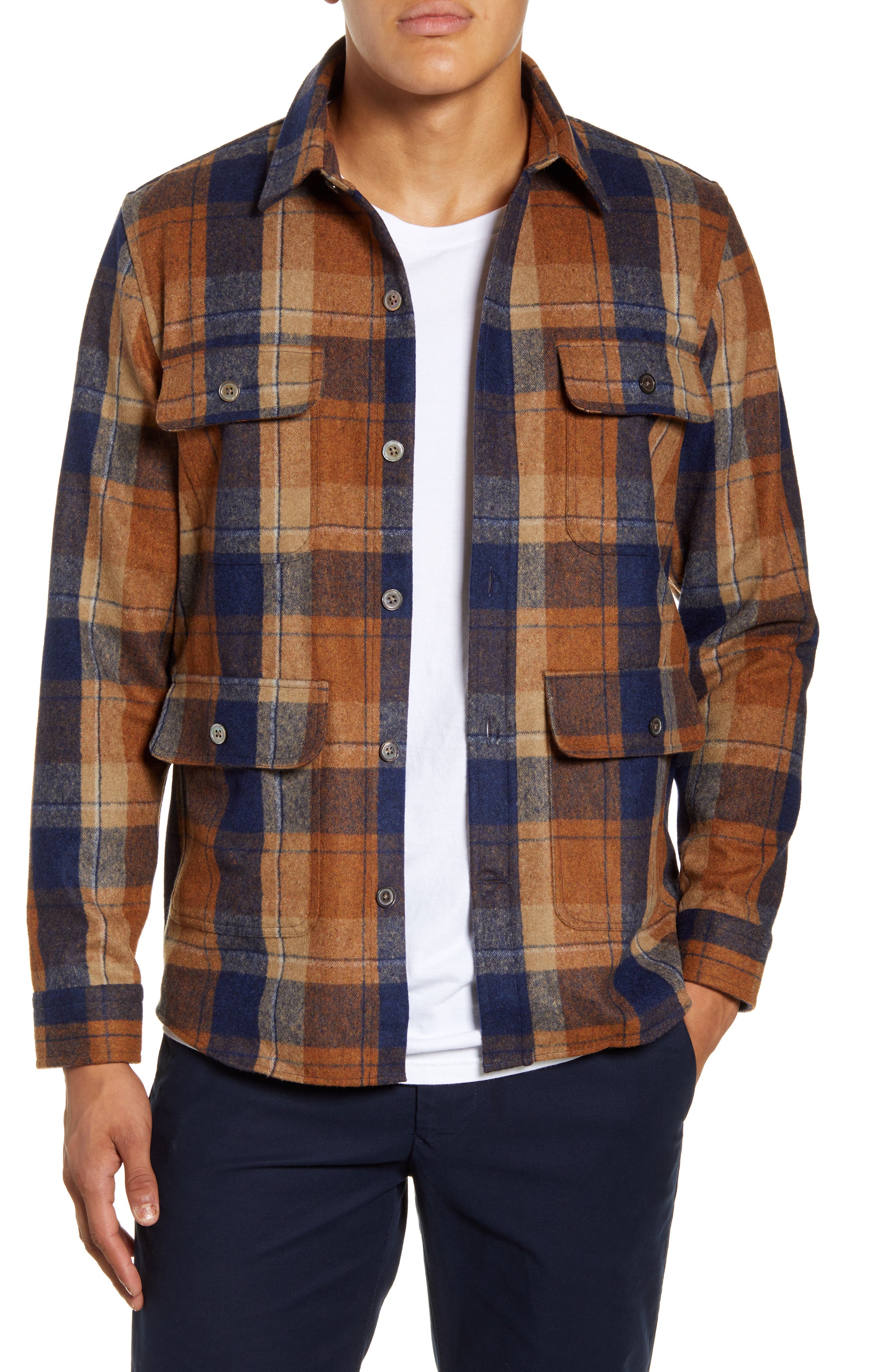 NN07 Eddard 8218 Slim Fit Plaid ButtonUp Wool Blend Flannel Overshirt