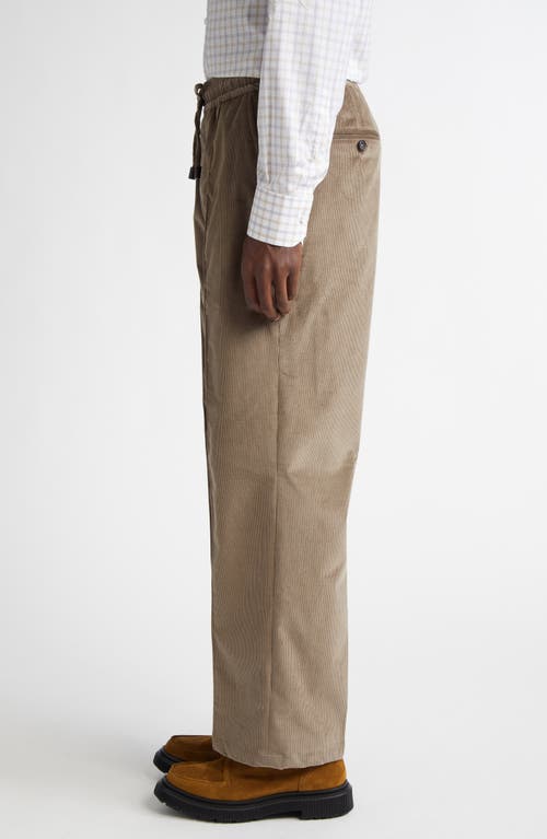 Isaia Drawstring Stretch Corduroy Wide Leg Pants In Pastel Brown
