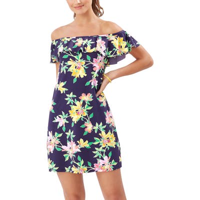 Tommy Bahama Sun Lilies Off The Shoulder Ruffle Spa Dress, Blue