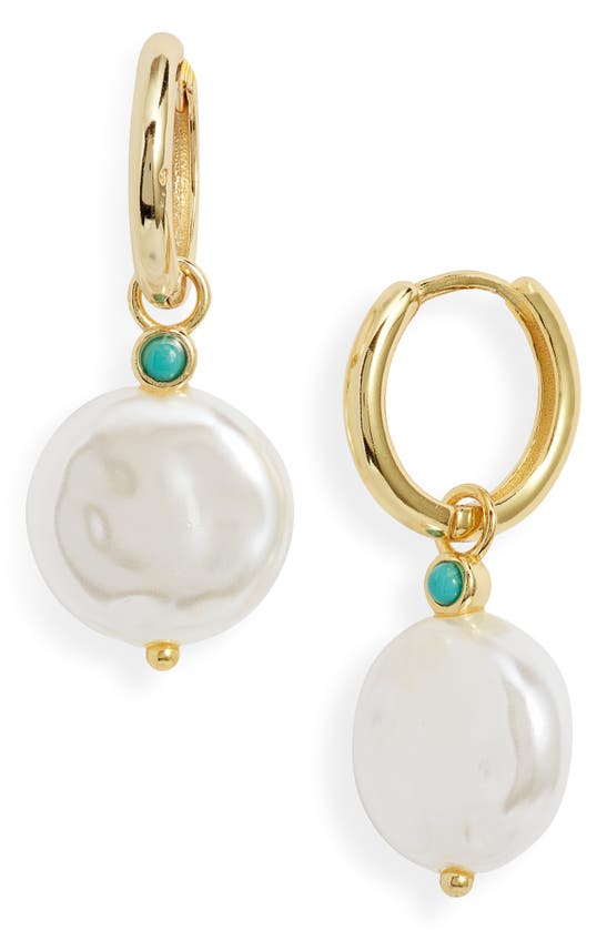 Ben Oni India Imitation Pearl Charm Hoop Earrings In Gold