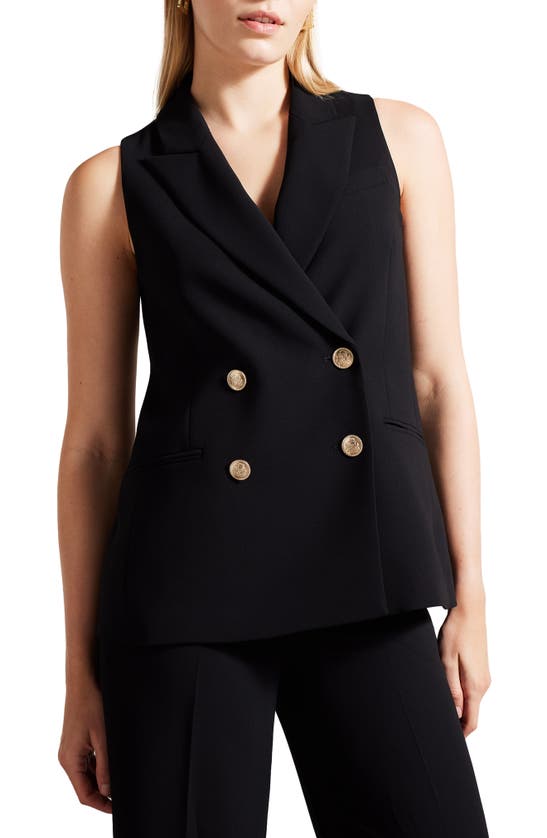 Shop Ted Baker London Double Breasted Twill Vest In Black