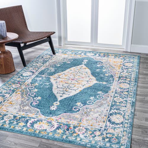 Jonathan Y Zelda Bohemian Cottage Medallion Area Rug In Turquoise/gray