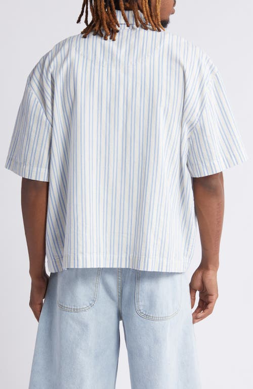 Elwood Boxy Short Sleeve Oxford Button-up Shirt In Navy White Stripe