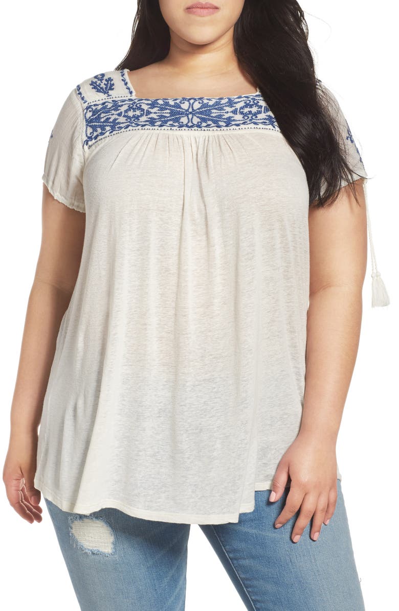 Lucky Brand Embellished Yoke Top (Plus Size) | Nordstrom