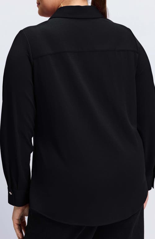 Shop Foxcroft Mary Crepe Knit Button-up Shirt In Black