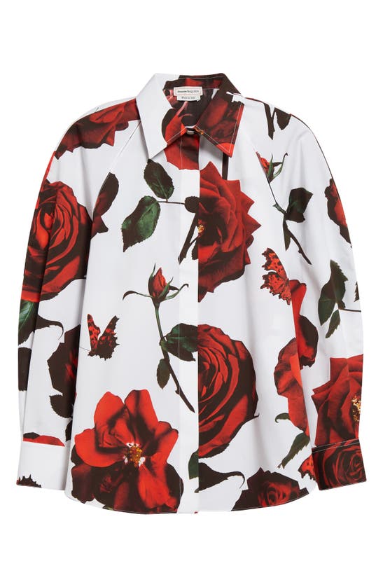 Shop Alexander Mcqueen Tudor Rose Poplin Shirt In Opticalwhite