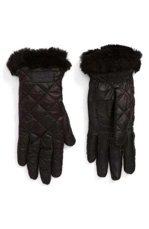 UGG(R) All Weather Touchscreen Compatible Quilted Gloves with Genuine Shearilng Trim in Black