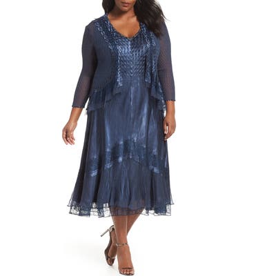 Plus Size Komarov V-Neck Midi Dress With Jacket, Blue