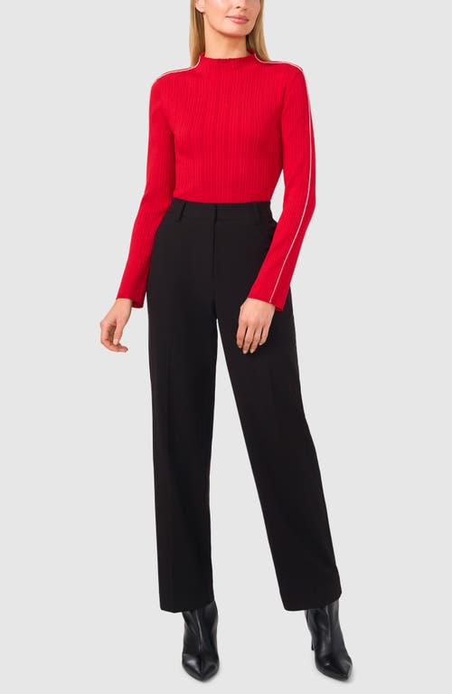 Halogenr Halogen(r) Piped Mock Neck Rib Sweater In Ultra Red