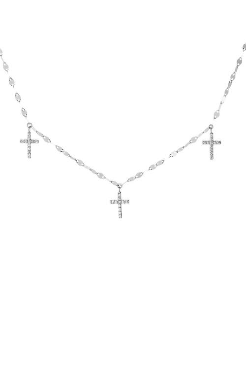Lana Triple Diamond Cross Charm Necklace In Metallic