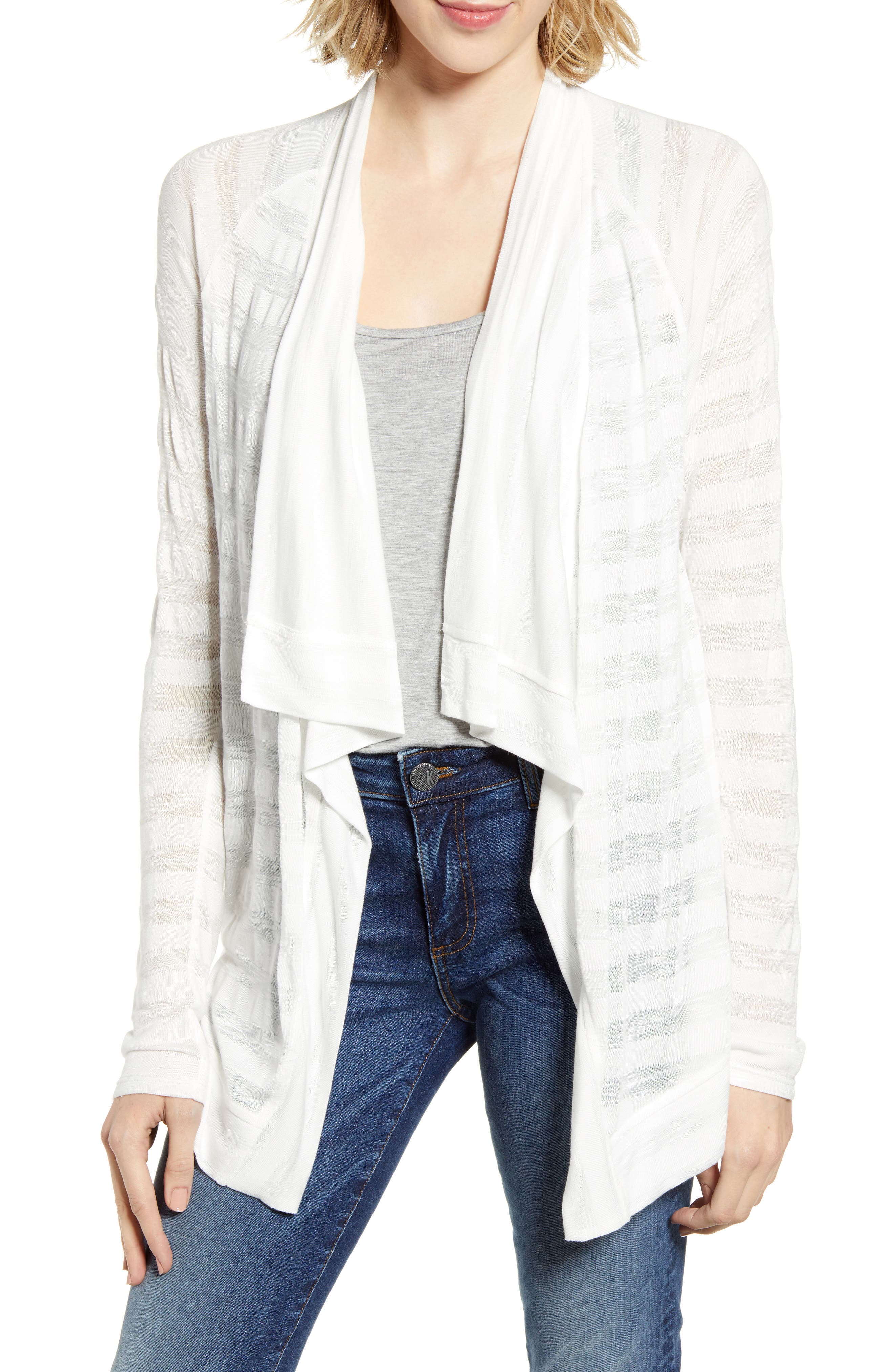 Petite Gibson X The Motherchic Travelers Drape Open Cardigan, Ivory