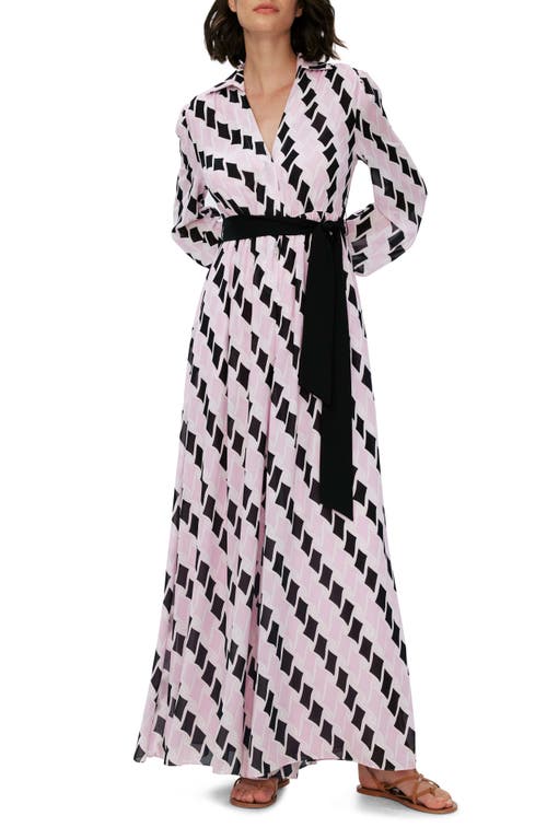 Diane von Furstenberg Higos Geo Print Long Sleeve Wide Leg Jumpsuit Freedom Flags Lg Pink at Nordstrom,