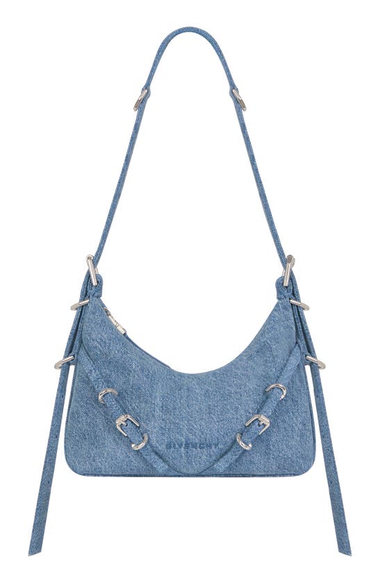 Givenchy Mini Voyou Shoulder Bag In Washed Denim In Medium Blue