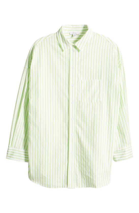 Topshop Oversize Stripe Cotton Button-up Shirt In Medium Green