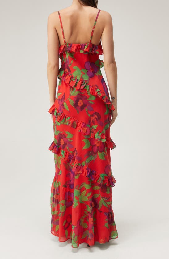 Shop Nasty Gal Floral Tiered Ruffle Chiffon Maxi Dress In Red