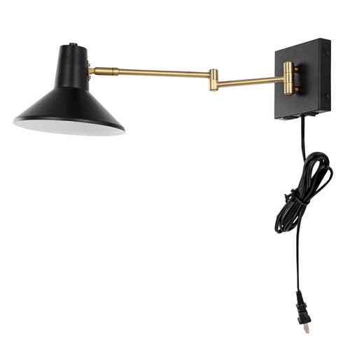 Jonathan Y Hygge Swing Arm 1-light Modern Midcentury Iron Usb Charging Port Led Sconce In Black