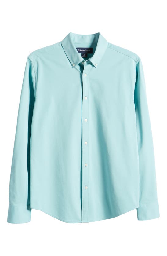 Shop Mizzen + Main Ellis Solid Knit Button-down Shirt In Turquoise Aqua