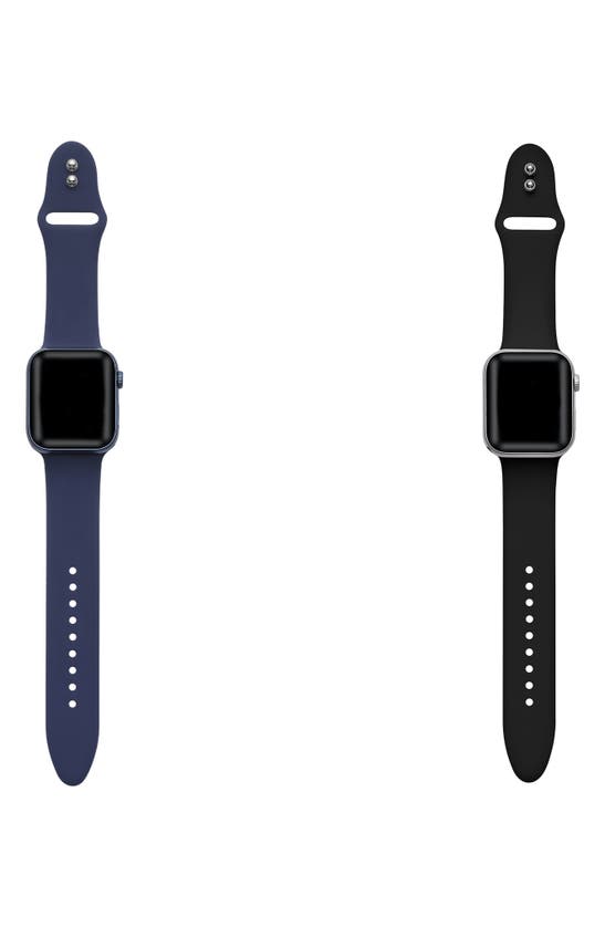 Shop The Posh Tech Assorted 2-pack Silicone Apple Watch® Watchbands In Black/ Navy