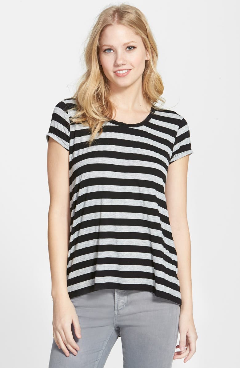 Two by Vince Camuto Shirttail Inset Split Back Stripe Tee | Nordstrom