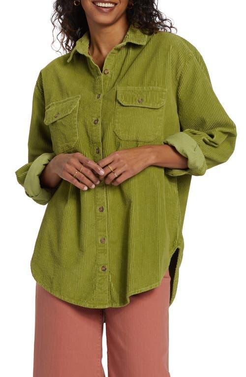 Billabong Always Golden Oversize Cotton Corduroy Shirt Jacket in Green Eyes