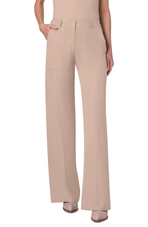 Shop Akris Melin Wide Leg Cotton Poplin Pants In Chai