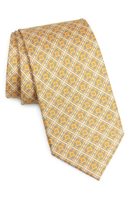 Ferragamo Vera Silk Tie In Giallo/azzurro