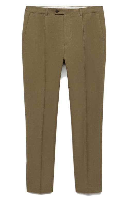 Shop Mango Slim Fit Pleated Suit Pants In Khaki Green