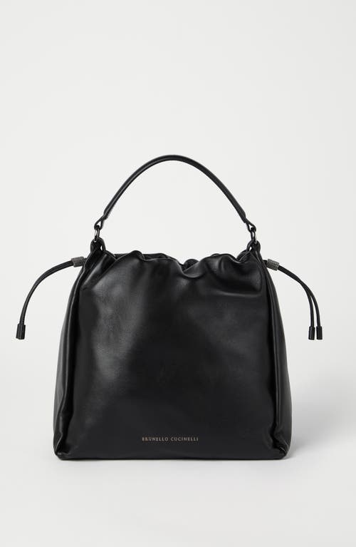 Shop Brunello Cucinelli Soft Leather Bucket Bag With Monili In Black