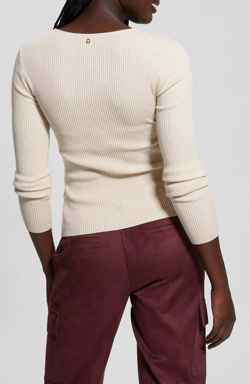 Shop Guess Cirila V-neck Rib Sweater In Pearl Oyster