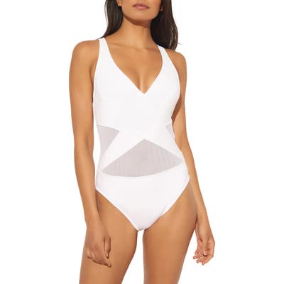 Bleu By Rob Beattie Mesh Inset One-Piece Swimsuit, White