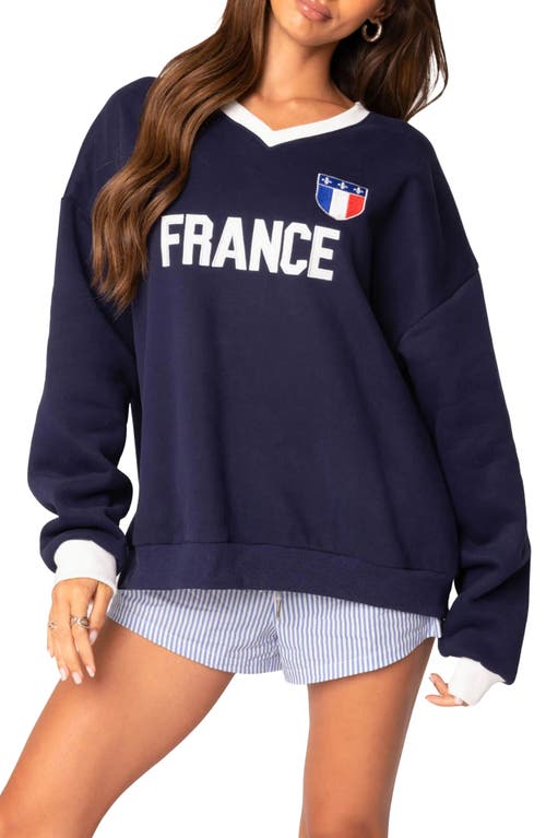 Shop Edikted France Oversize V-neck Sweatshirt In Navy