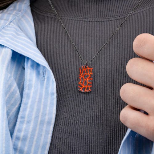 Luvmyjewelry Rivers Of Fire Silver & Red Enamel Tag Necklace In Dark Grey