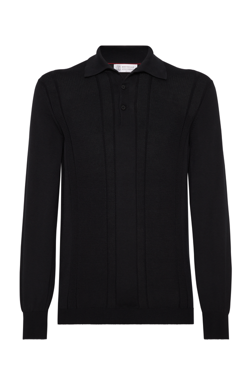 Shop Brunello Cucinelli Cotton Knit Polo In Black